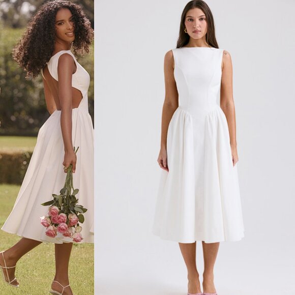 HOUSE OF CB 'Cindy' White Twill Midi Sundress NWOT